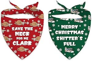 SAUKORE Christmas Vacation Decorations for Pets, 2 Pcs Funny Christmas Dog Bandana Pet Scarf Triangle Bib Set, Griswold Family Cousin Eddie Christmas Vacation Merch Gift, Pet Costume Accessories for Dogs Cats