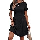 popvil Summer Cocktail Dresses for Women 2026 Spring Elegant A-Line Short Dress Boat Neck Casual Short Sleeve Mini Dress