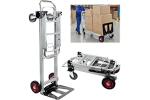 Noliven 2-in-1 Heavy Duty Aluminum Hand Truck, 485lbs Load Capacity, Folding Convertible Hand Utility Cart, Heavy Duty Indust
