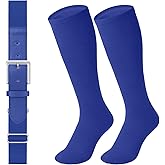 LEACOOLKEY Baseball Belt and Socks Combo Set Adjustable Softball Socks and Elastic Belt for Youth and Adult