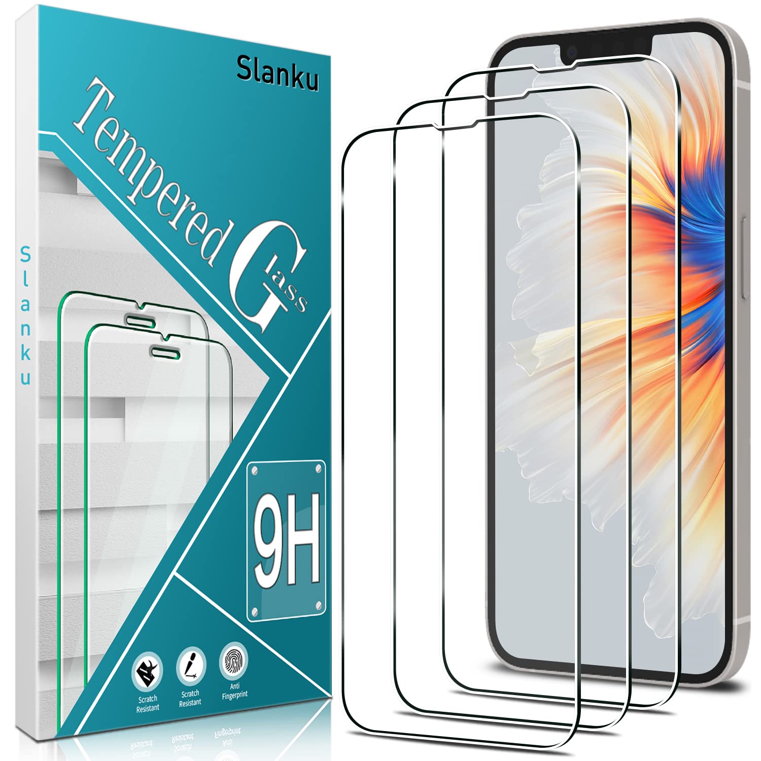 Slanku 3 Pack Screen Protector for iPhone 13 Pro Max (6.7 inch), 9H Tempered Glass Film, Full Coverage, Anti Scratch, Case Friendly, NO Bubble — image 1