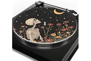Qehuruxo Skull Moon Floral Turntable Mat Record Player Slipmat Felt Rubber Disc Ultra Thin Anti Static Turntable Pad Soft Mat Enhance Sound Quality Diameter 11.61 Inch