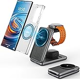 Magnetic Wireless Charger for Samsung, 3 in 1 Foldable Charging Station for Samsung Galaxy S25 Ultra/S24/Buds, One-Click Ejection Watch Charger for Galaxy Watch Ultra/7 [for Travel] (Black)