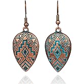 MALOYANVE Bohemian Handmade Teardrop Dangle Drop Earrings for Women Unique Retro Classic Nepalese National Tribal Engraved Texture Metal Earrings Fashion Vintage Boho Jewelry