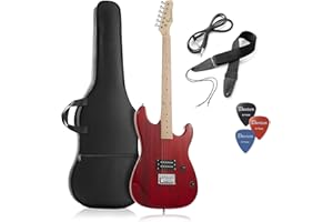 Davison Guitars 39" Full Size Electric Guitar in Red - Right Handed Beginner Kit with Gig Bag and Accessories