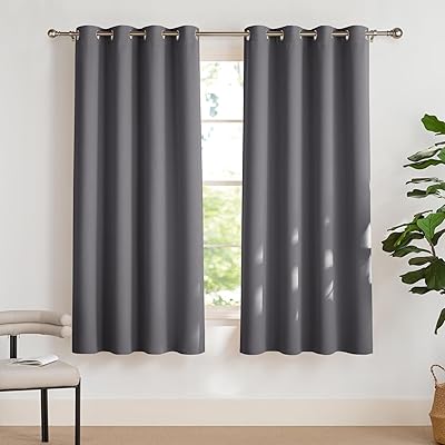 PONY DANCE Verdunklungsvorhänge mit Ösen für Wohnzimmer Thermovorhang Hitzeschutz 2er Set H 175 x B 140 cm Grau, Wohnzimmer Vorhänge Fenster Kurz Blickdicht Bedroom Curtains Blackout