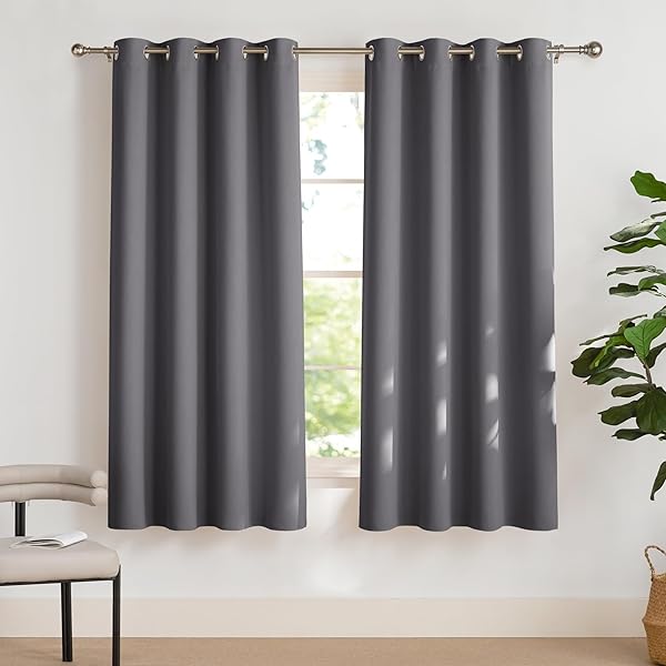 PONY DANCE Verdunklungsvorhänge mit Ösen für Wohnzimmer Thermovorhang Hitzeschutz 2er Set H 175 x B 140 cm Grau, Wohnzimmer Vorhänge Fenster Kurz Blickdicht Bedroom Curtains Blackout