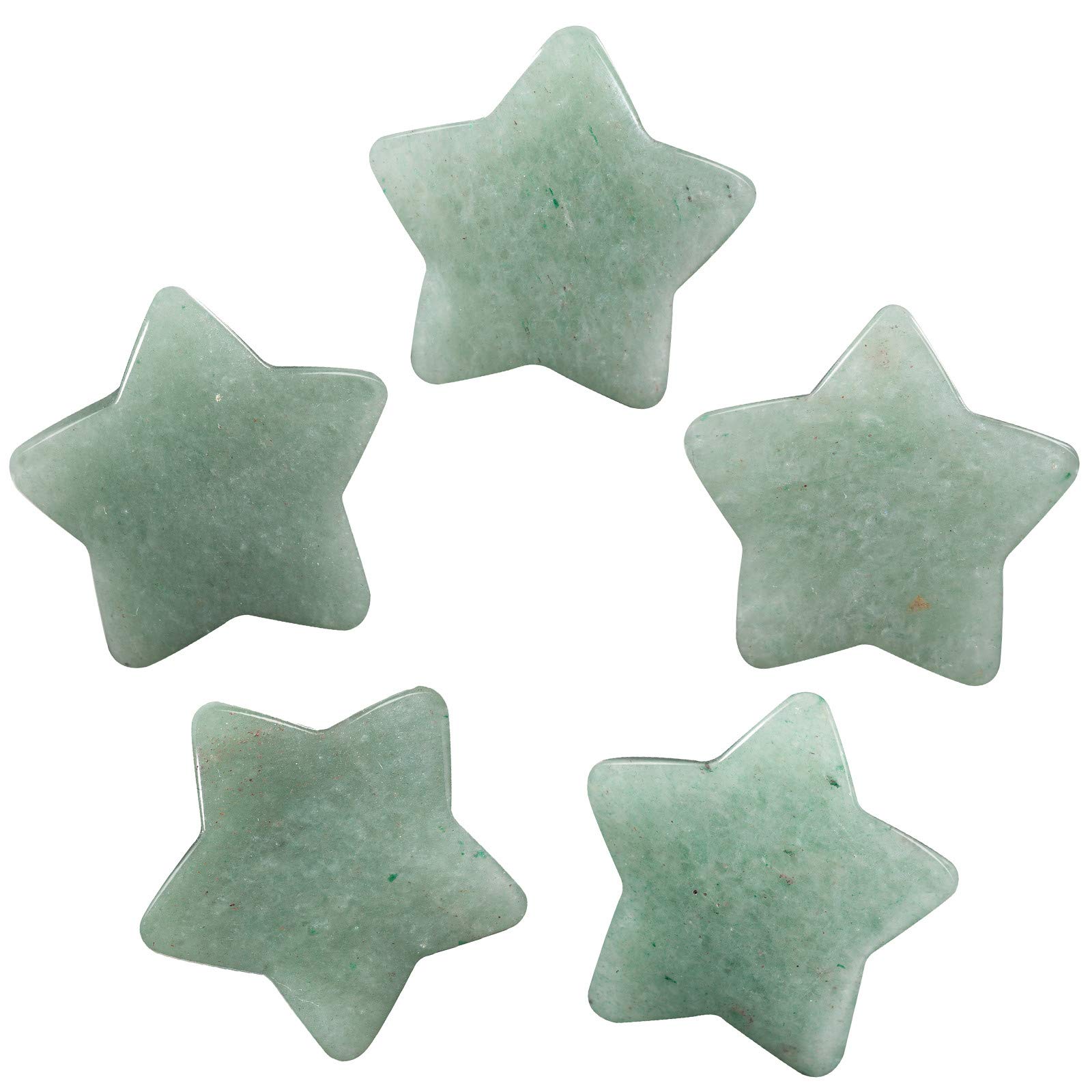 Nupuyai 5pcs Green Aventurine Carved Crystal Star Statue Pocket Worry Stone Set, Energy Healing Stone Figurine for Home Office Decor