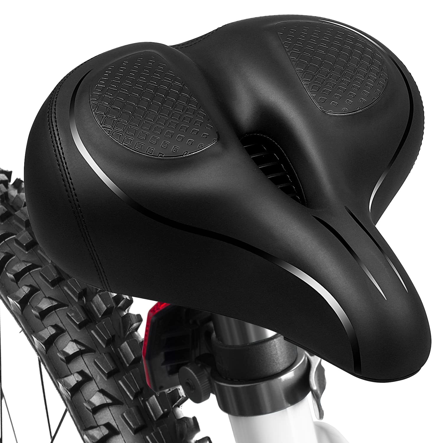 MSDADA Oversized Bicycle Saddle Men & Women Comfortable - Extra Wide Soft Padding Ergonomic Bicycle Saddle - Universal Replacement Bicycle Seat for MTB/Mountain Bike/City Bike/Road Bike/Ebike Exercise