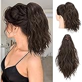 SARLA Short Ponytail Extension Claw Clip in 13 Inch Fluffy Synthetic Curly Wavy Pony Tail Hairpiece for Women Dark Brown