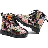 Komfyea Cute Children Boots Floral Print Girl Lace Up Boots （Toddler/Little Kids