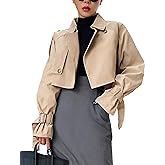 Kedera Women's Cropped Trench Coat Long Sleeve Casual Jacket Classic Double-Breasted Lapel Overcoat Fashion Outerwear