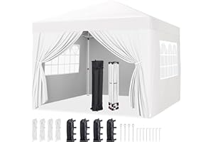 Yaheetech 10x10 Pop Up Canopy with 4 Removable Sidewalls, Portable Enclosed Instant Tent, Waterproof Outdoor Tent, Beach Sun Shelter with 4 Sandbags, 12 Stakes & 4 Ropes, White