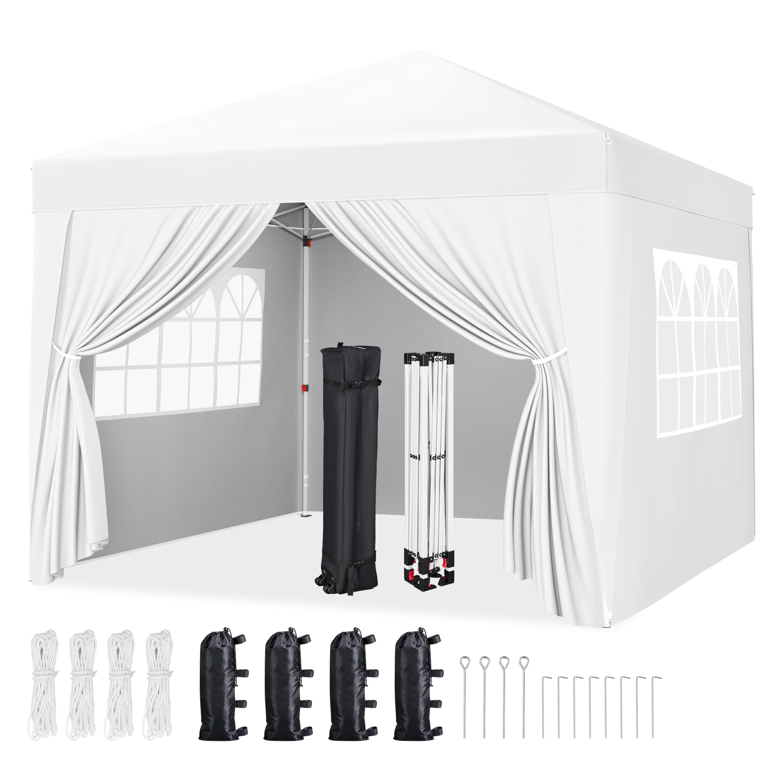 Photo 1 of Yaheetech 10x10 Pop Up Canopy with 4 Removable Sidewalls, Portable Enclosed Instant Tent, Waterproof Outdoor Tent, Beach Sun Shelter with 4 Sandbags, 12 Stakes & 4 Ropes, White