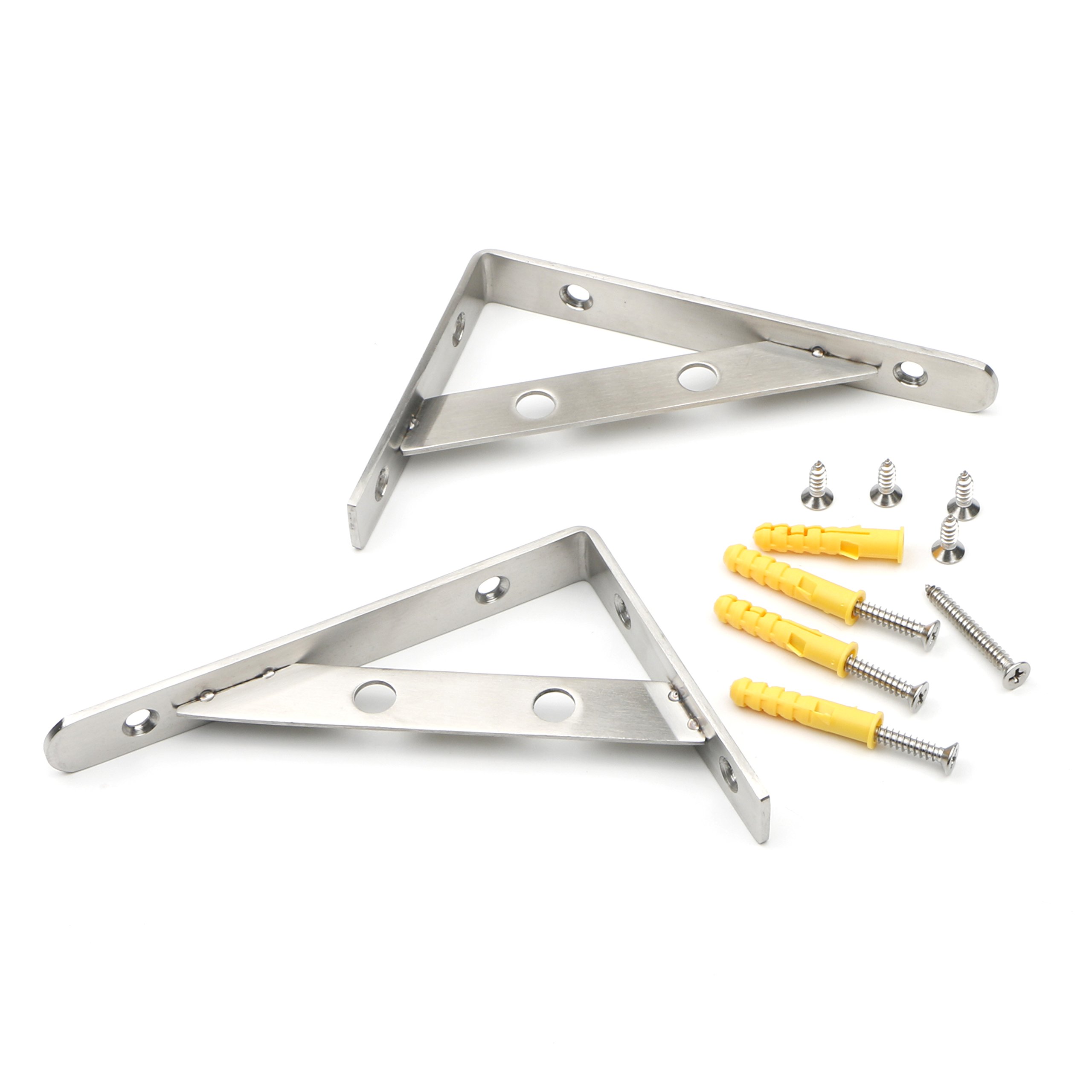 Pxyelec 1 Pair Stainless Steel Solid Shelf Brackets, Shelf Support Corner Brace Joint Right Angle Bracket (150mm x 105mm / 6" x 4-1/8")