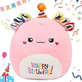 Mushymallow 12” Birthday Axolotl Toy Soft Happy Birthday Plush Pillow Cute Axolotl Stuffed Animal Birthday Gifts for Kids, Pink