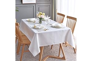 maxmill Jacquard Table Cloth Waving Pattern Water Proof Wrinkle Free Heavy Weight Soft Tablecloth Decorative Fabric Table Cover for Outdoor and Indoor Use Rectangular 60 x 104 Inch White
