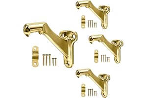 QCAA Heavy Duty Handrail Bracket, 3", Stair Railing Bracket for Home and Office, Zinc Die Cast, Bright Brass, 4 Pack, Made in Taiwan