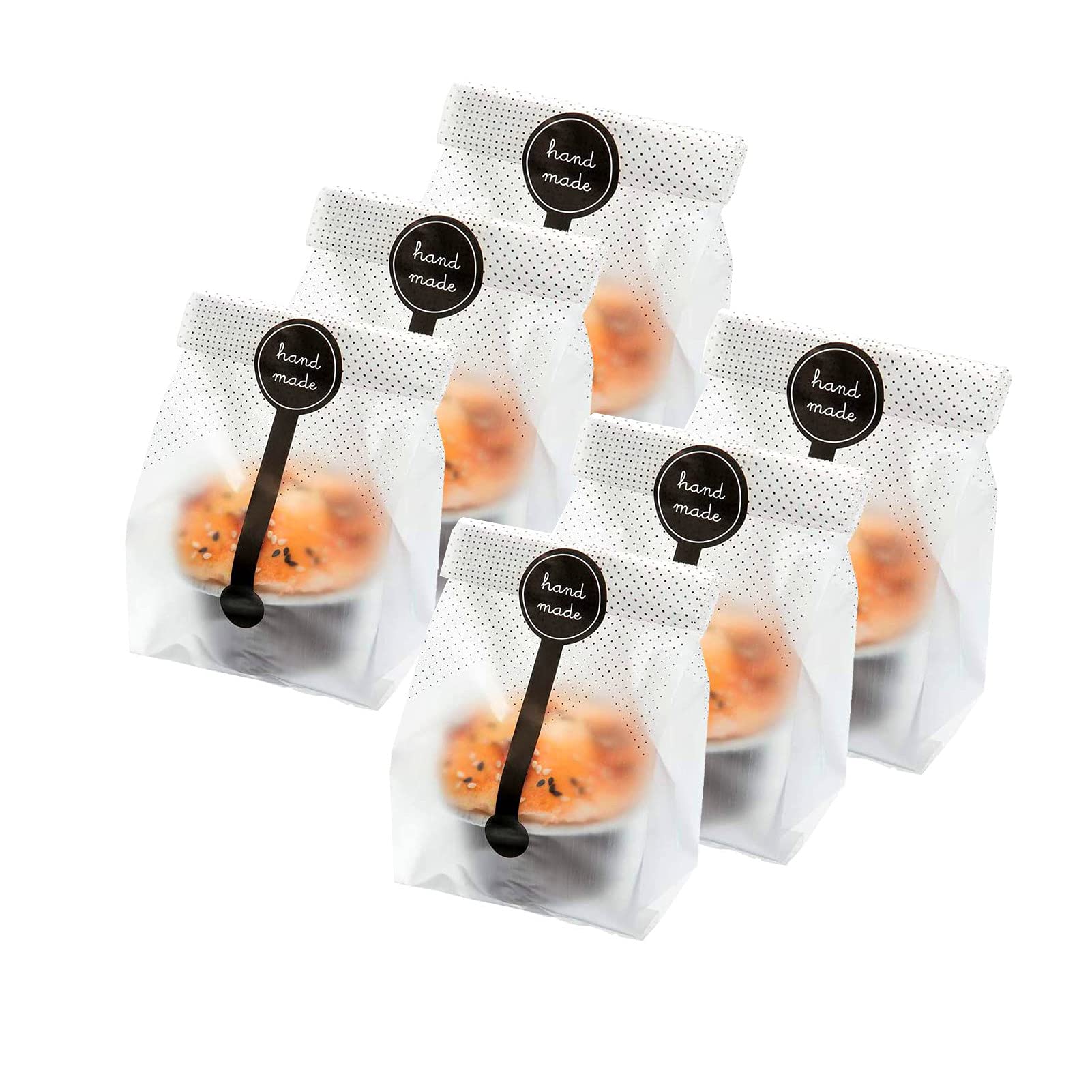 400Pcs Translucent Plastic Bags, BetterJonny 200pcs Cellophane Bags with 200 Pcs Hand Made Stickers for Cookie Cake Chocolate Candy Bakery Part