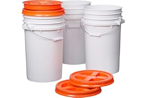 Consolidated Plastics 7 Gallon White Food Grade Buckets + Orange Gamma Seal Lids, BPA Free Container Storage, Durable HDPE Pails, Made in USA (3 Pack)