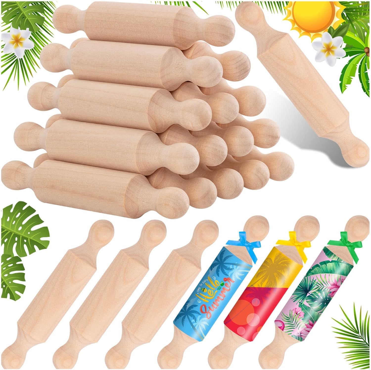 Mini Rolling Pins for Crafts, 20PCS Small Wooden Dough Roller for Baking in The Kitchen and Imaginative Play, Wooden Tiered Tray Decorative for Halloween and Christmas Presents (4.1 Inches)