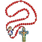 Needzo Red Divine Mercy Rosary, Colorful Crucifix Center, Rubber Material, 15.75 Inches