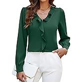 Blooming Jelly Womens Dressy Casual Blouse Business Long Sleeve Tops Ruffle V Neck Work Shirt Fall Outfit 2025