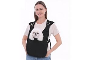 Supet Dog Carrier Sling for Small Dogs, Hands Free Adjustable Soft Cotton Puppy Chest Bag Carrier, Anti-Anxiety & Back Pain Relief Pet Front Pack (Black, XS)
