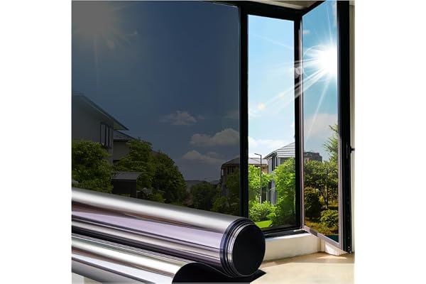 Coavas Window Films for Privacy Reflective Window Film, Mirror One Way Window Film for Sun Blocking, UV Heat Blocking No Glue
