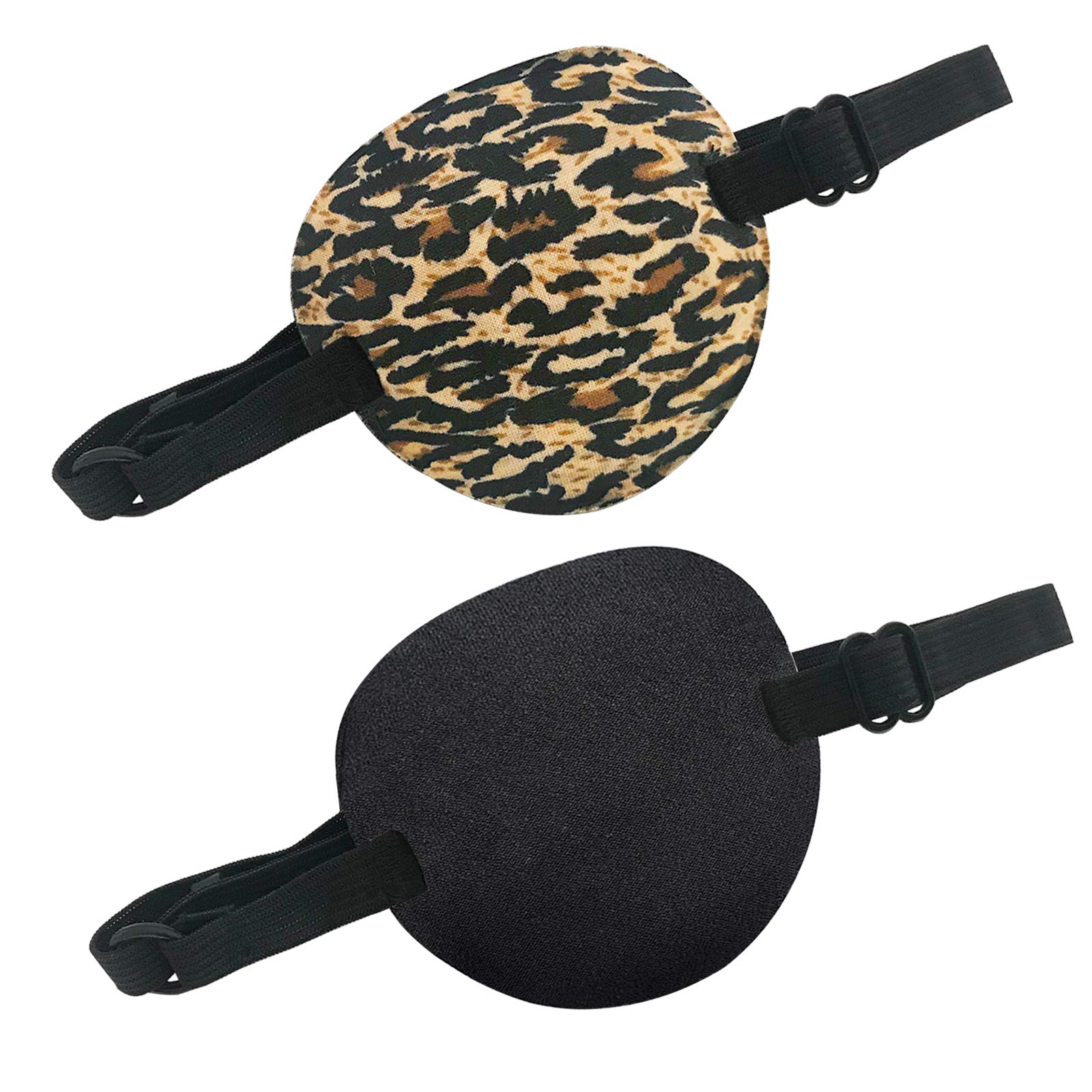 2 PCS Eye Patches, Adjustable Medical Lazy Eye Patch with Buckle, Visual Amblyopia Corrected Eye Patches Pirate Eye Patches for Adults, Black & Leopard Print