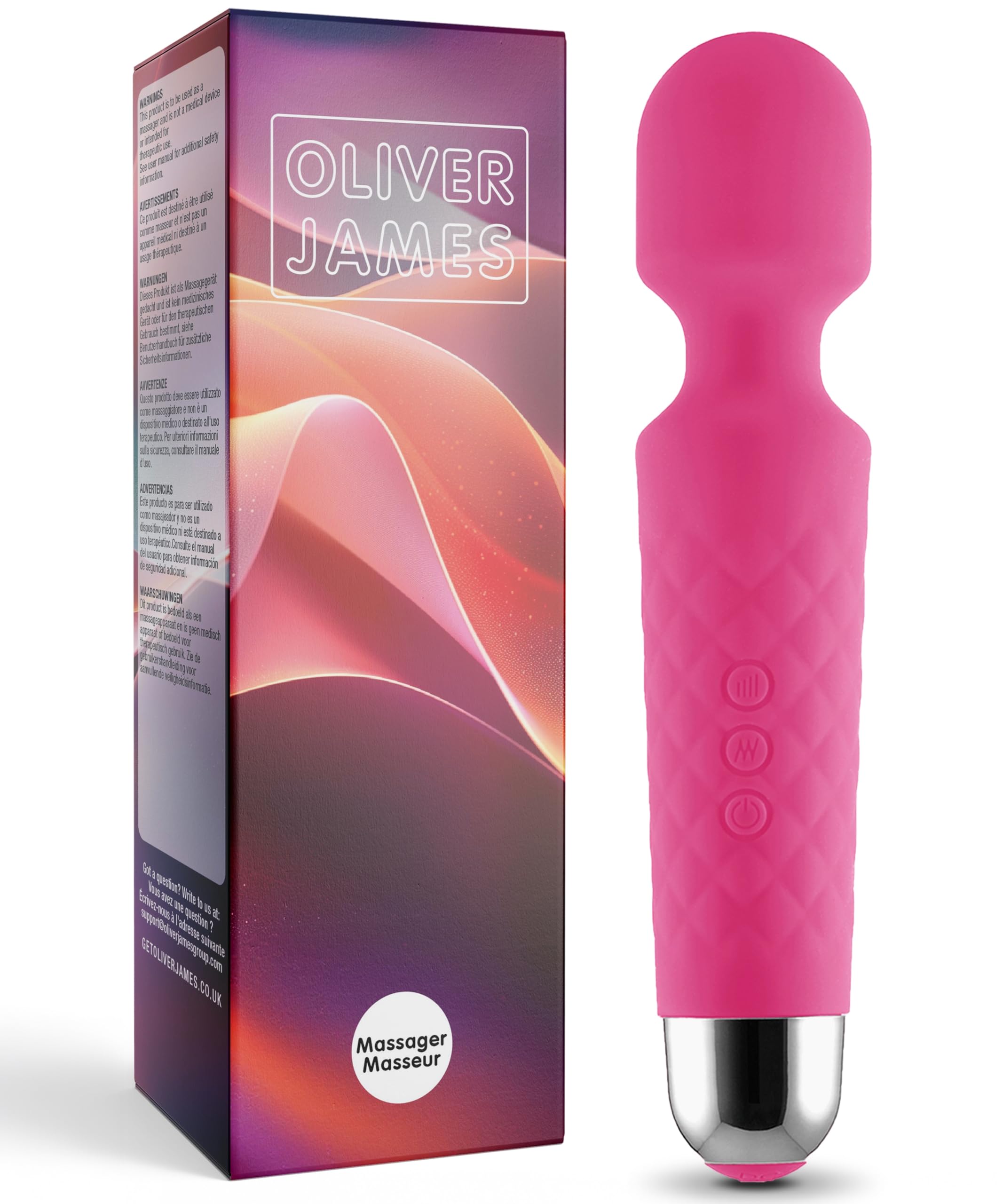 Oliver James Wand Vibrator - 20 Vibration Modes & 8 Speeds, Vibrator Wand Massager for Clitoris Stimulation, Adult Sex Toys for Men & Women, Wireless Vibrators & Water-Resistant Adult Toy (Pink)