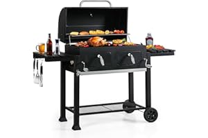 MFSTUDIO Multifunctional Extra Large 49 Inch BBQ Charcoal Grills with Temperature Control, Side Table and Easy Clean Ash Tray, Barrel Barbecue Grill for Multiple-family Household and Friends Party