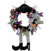 Halloween Wreath Decorations, Halloween Decor Halloween Wreaths for Front Door, Halloween Witch Wreath Decor with Hat Legs Pumpkin Halloween Hanging Decor for Door, Porch, Window, Indoor and Outdoor