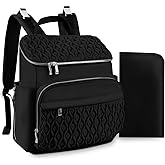 NatuFuse Baby Diaper Bag Backpack, Expandable Baby Bag for Girl Boy, Travel Diaper Backpack with Insulated Pocket, Changing Pad, Quilted Diaper Bag for Mom Dad, Newborn Baby Essentials Must Have Black