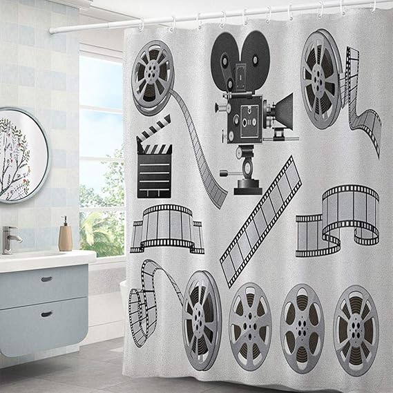 Movie Theater Shower Curtain with Hooks, Movie Industry
