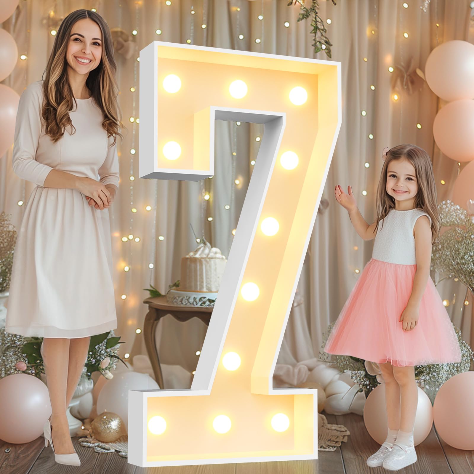 Photo 1 of ***VERY USED*** Pooqla 4FT Light Up Marquee Numbers, Giant LED Sign Marquee Number Lights 4 Feet Tall for 7th 17th 70th Birthday, Big Mosaic Numbers for Balloons Party Anniversary Wedding Decorations, Warm White 7