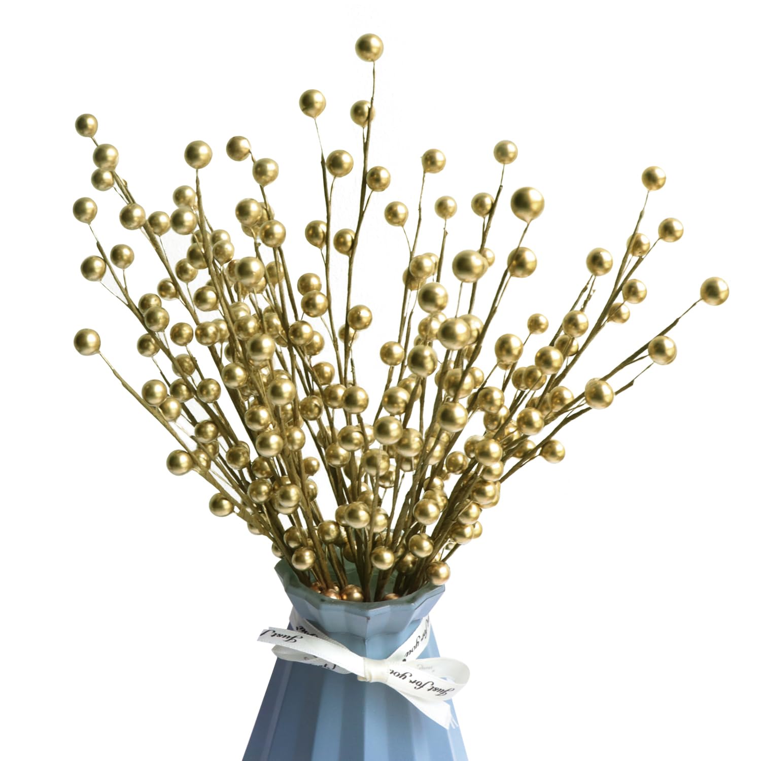 Photo 1 of 10 Pack Holly Berry Stem Picks, 14.4" Decorative Wire Berries Twig Stem Artificial Sprays for Christmas Tree Branches Fillers Decoration, Holiday Décor, Wreath Garland, Home DIY Crafts (10, Gold)