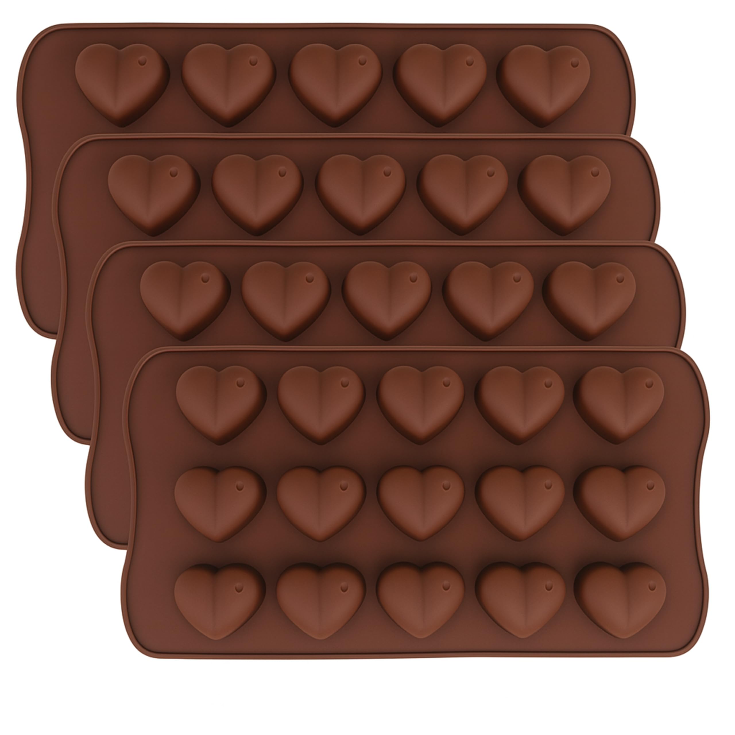Onlineforu Heart Shape Chocolate Mould – 15-Cavity Silicone Moulds Set of 4 PCS for Valentine Day Heart Chocolate, Gummy, Candy Making – Reusable Non-Stick Moulds