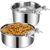 Dog Crate Water Bowl, 2 pcs Stainless Steel Large Dog Bowls 40oz &amp; 60oz, Durable Anti-Spill Pet Metal Bowls for Cage Kennel Crate, Hanging Water/Food Bowl for Medium &amp; Large Dogs