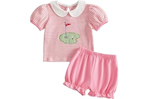 Toddler Baby Girl Golf Outfit Summer Clothes Sleeveless Ruffle Tank Tops Short Sleeve Romper Shirt Tutu Shorts Sets