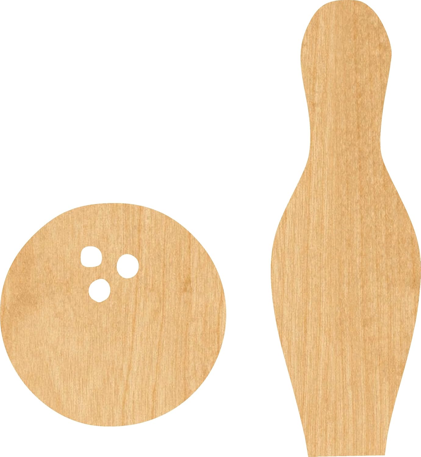 Mixed Media - Bowling Ball And Pin Laser Cut Out Wood Shape Craft Supply - 4 Inch