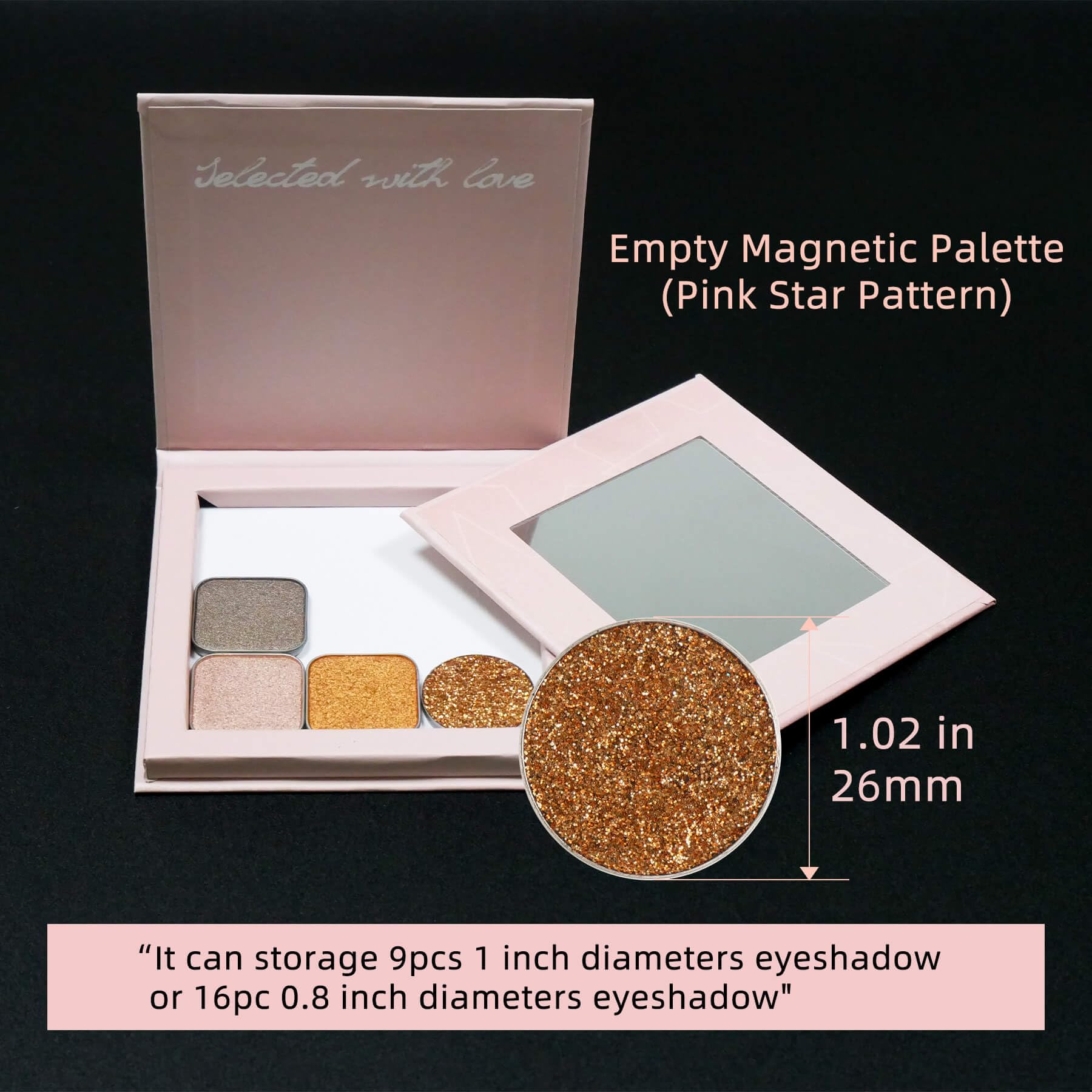 Fillwie Small Empty Magnetic Makeup Palette with Mirror, Spatula, 20 Metal Stickers, Suitable for Eyeshadow Lipstick Blush Powder Highlighter and Contour (Pink, Small)
