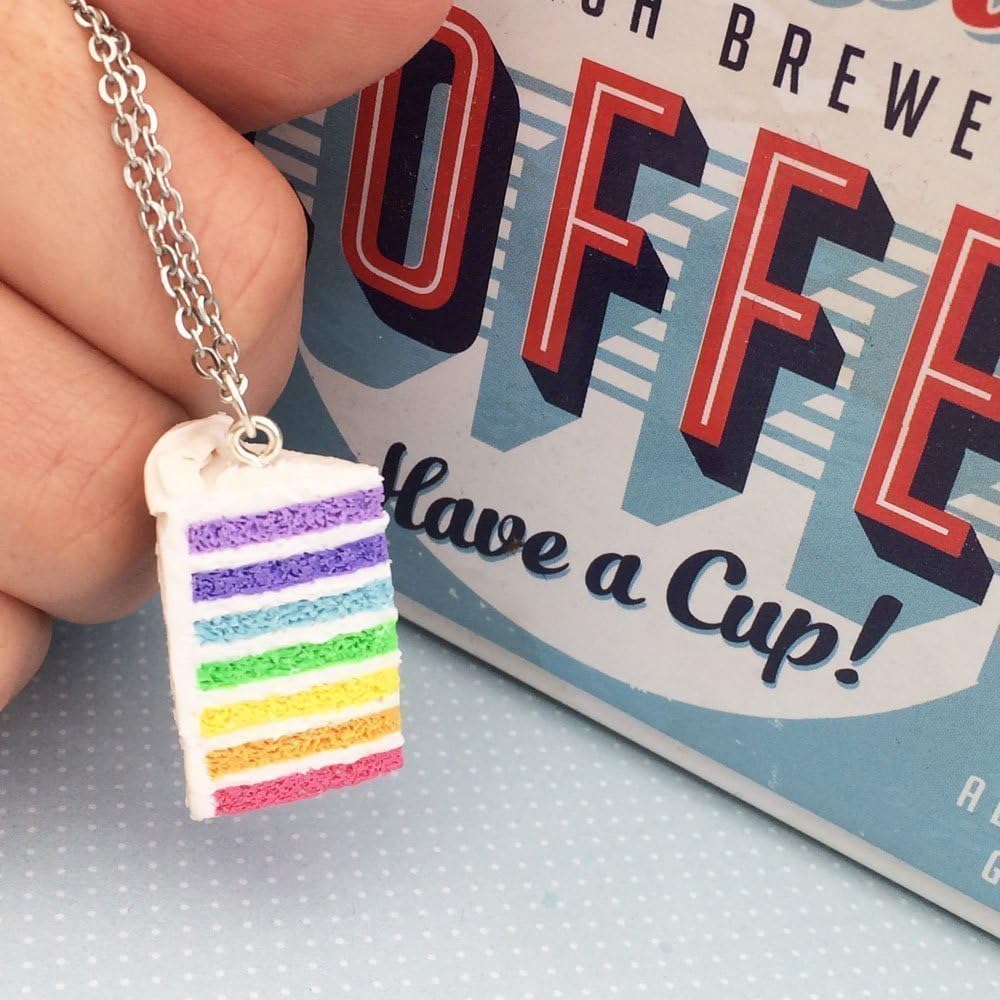 Handmade Rainbow Cake Slice Necklace. Birthday Gift