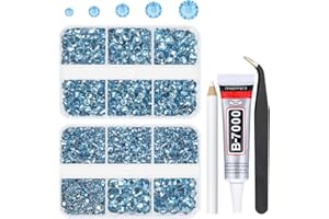 qiipii 3060PCS Light Blue Resin Crystal Rhinestones for Crafting Flatback Stones 2mm 3mm 4mm 5mm 6mm Diamonds Crystals Gems for Nails Face Eyes Makeup Tumblers Bottles DIY Crafts Clothes Shoes Phones
