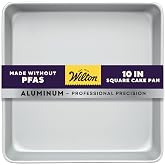 Wilton Aluminum Square Cake Pan, Made Without PFAS, 10 x 2 in | Natural Anodized Aluminum Bakeware, Even Heating & Rust-Resis
