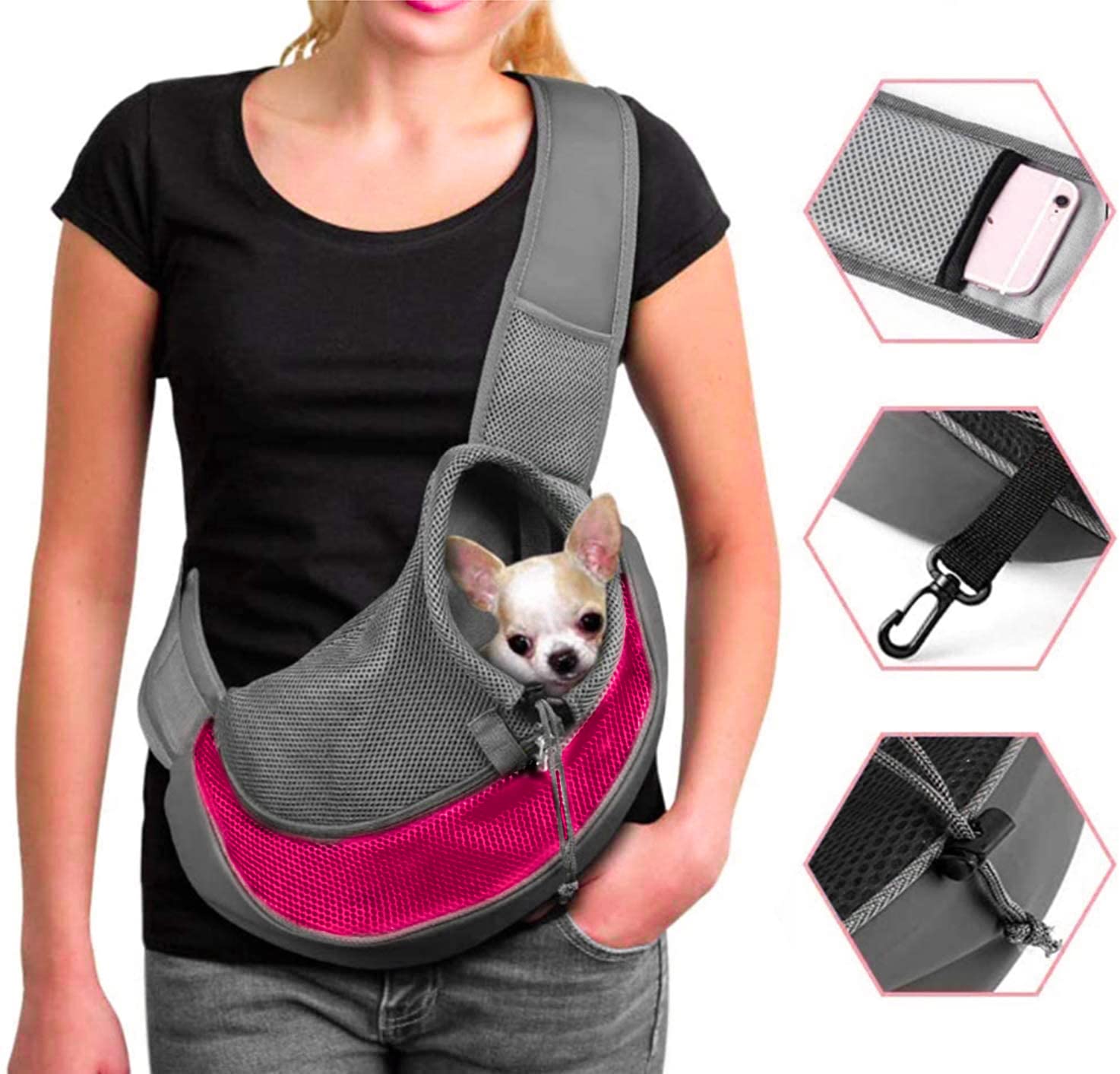 Pet Dog Carrier Sling Hands-Free Sling Bag Breathable Mesh Outdoor Travel Bag Small Dogs Cats Shoulder Tote Bag with Front Pocket and Adjustable Shoulder Strap for Outdoor Travel Walking Daily Use — image 1