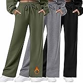 Oakgarden 3 Pack Womens Fleece Lined Sweatpants Straight Leg Thermal Baggy Lounge Pants Elastic Waist Joggers with Pockets