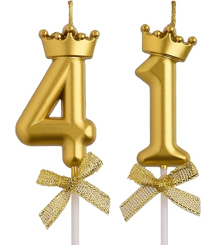 Gold Number 61 Birthday Candles - 2 Pack Cake Topper For 61st Birthday Celebration