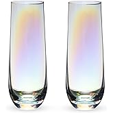 Twine Luster Stemless Champagne Flutes, Iridescent Rainbow Finish, Sparkling Wine Glasses for Prosecco, Sparkling Cocktails, Mimosas, Elegant Glassware for Wedding Gifts, Home Bar, 10 oz, Set of 2