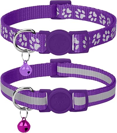 Taglory Reflective Cat Collar with Bell and Safety Release 2-Pack Violet 19-32cm